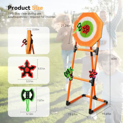Axe Throwing Game for Backyard with 6 Axes & 6 Throwing Stars | 60 Inch Tall, 4-in-1 Plastic Axe Throwing Game, Large Yard Games for Kids and Adults