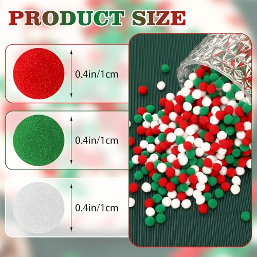 SEPGLITTER 1000 Pcs Christmas Red Green White Pom Poms Balls for Crafts | 1cm Mini Size, Christmas Puff Balls, DIY Crafts Making, Handmade Projects, Xmas Holiday Party Supplies Decoration - style: Red Green White Style