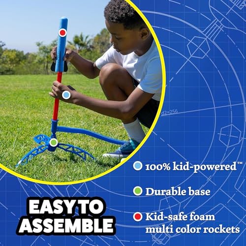 Stomp Rocket Jr Multi-Color Rocket Launcher for Kids, 8 Rockets - Fun Outdoor Kids Gifts for Boys & Girls - STEM Toy Foam Blaster Set Soars Up to 100 Feet - Ages 3 & Up