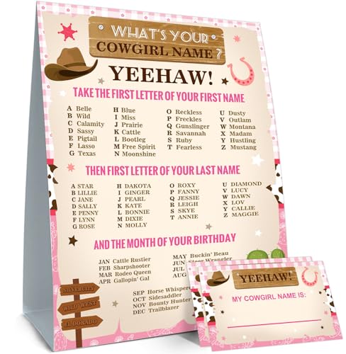 Cowgirl Birthday Party Decorations-Birthday Party Games,Cowgirl Theme Birthday Partys Sign,Baby Shower Decorations,Birthday Partys Game,Baby Shower Games,What's your Cowgirl Name - style: Cowgirl 3