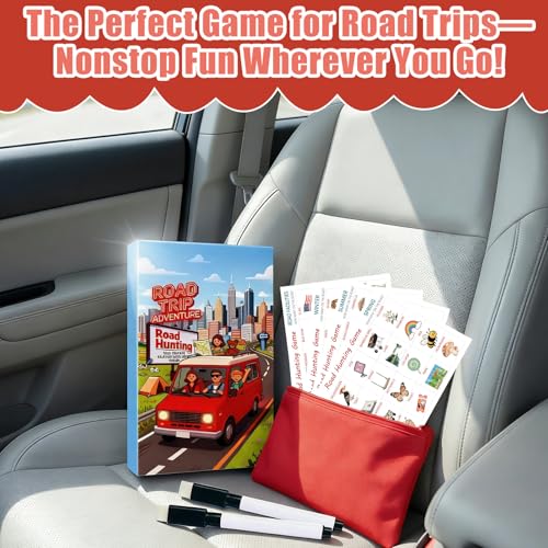 Road Hunting Game Travel Activity Set for Kids | Educational Learning Cards, Dry Erase Marker Included, Car Games