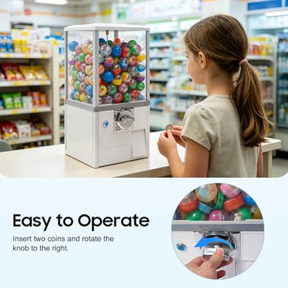 Gumball Machine for Kids, 25-Cent Vending Machines, PS Bouncy Balls Dispenser, 1.77-1.97in Huge Load Capacity Coin Operated Gumball Bank, Hold 200 Capsule Toys for Retail/Game Store (White) - color: White