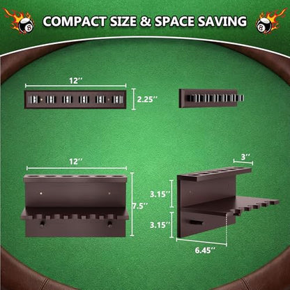 Wall Mount Pool Stick Holder, Bamboo Billiards Cue wall Rack for 6 Cues and Pool Table Accessories Storage Equipment Organizer, Dark Brown