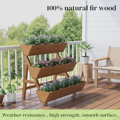 3-Tier Wooden Vertical Raised Garden Bed with Legs, Tiered Planter Box, Vertical Garden Planter,Wood Plant Stand Wood Flower Rack for Patio, Balcony, Freestanding. (Brown-Large) - color: Brown, size: Big