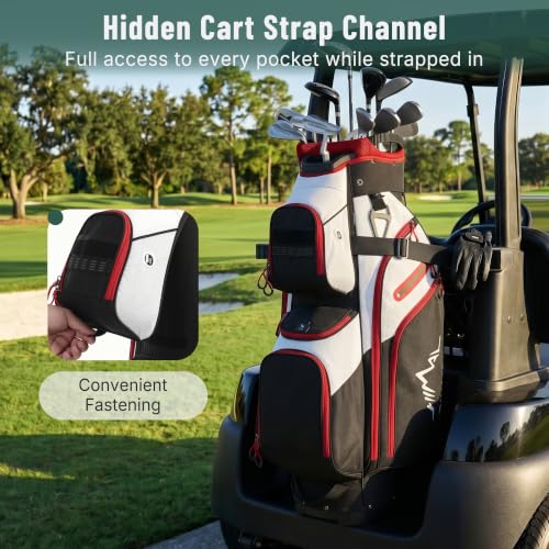 uniHimal Golf Cart Bag, 15 Way Organizer Divider Top with Handles | 15 Separate Compartments,Extra Storage Pockets,Rain Cover,Comfortable carry handles,Tough Abrasion‑Resistant Materials - color: Black-White