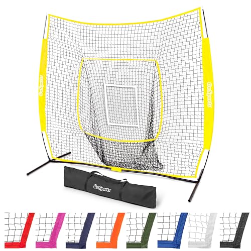 GoSports 7 x 7 ft Baseball & Softball Nets - Available in Team Colors - Batting & Pitching Net with Strike Zone - color: Yellow