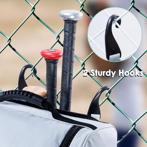 Rolling Baseball Bag With Wheels, Seperate Shoe Compartment and Fence Hook - Large Softball Bag for T-Ball - Team Equipment Duffle Bag - Catcher Gear Bag for Boys 8-12, Youth, Adults - color: White