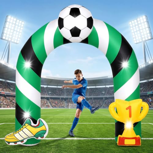 9Ft Giant Soccer Inflatable Arch 2026 World Soccer Blow Up Decorations with LED Lights Jumbo Inflatable Archway Sports Party Decor for Fans Sports Field Club Team Stadium Competition Game Day Decor - style: Soccer