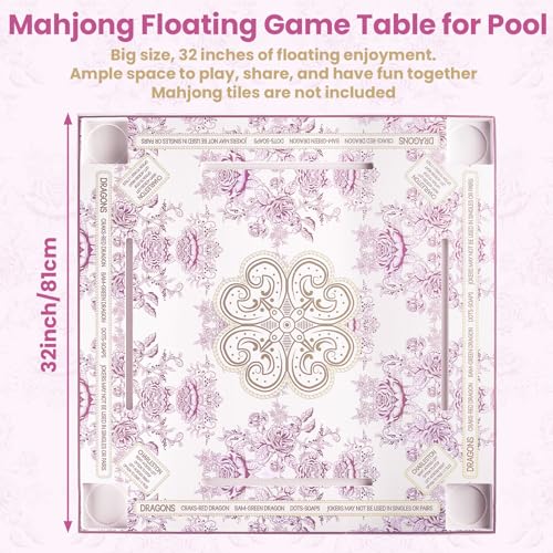 32x32 Inch Large Floating Mahjong Table for Swimming Pool Hot Tub Float Board for Mahjong Card Games Dominoes Poker Pool Game Tray for Adults Summer (Pink) - color: Pink