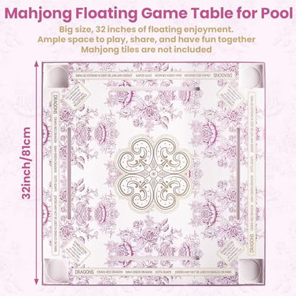 32x32 Inch Large Floating Mahjong Table for Swimming Pool Hot Tub Float Board for Mahjong Card Games Dominoes Poker Pool Game Tray for Adults Summer (Pink) - color: Pink
