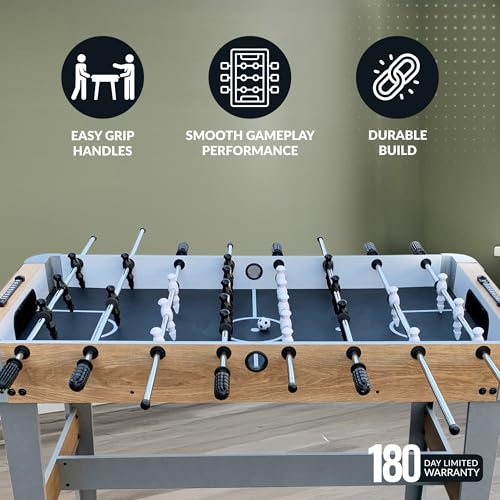 Hathaway Amherst Foosball Table Adult Size - 48-in Foosball Table for Adults & Kids with 2 Foosball Balls & ABS Molded Players - Complete Soccer Table Game Set for Family Game Rooms & More - Light Oak