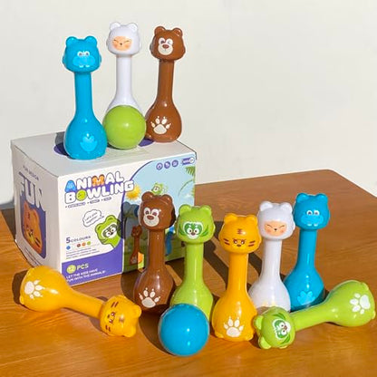 Bowling Set for Kids 2-5, Indoor Bowling Game Toy for 3 4 Year, 10 Plastic Bowling Pins 2 Bowling Ball, Animal Toddler Bowling Set, Birthday Gifts for 2 3 4 5 Year Old Boys & Girls