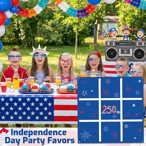 Independence Day Bean Bag Toss Game,250th Anniversary 4th of July Tic Tac Toe Game for Indoor Outdoor Yard Background Lawn Adults Family Night Activities 10 American Flag Stars Bean Bags - color: Independence Day