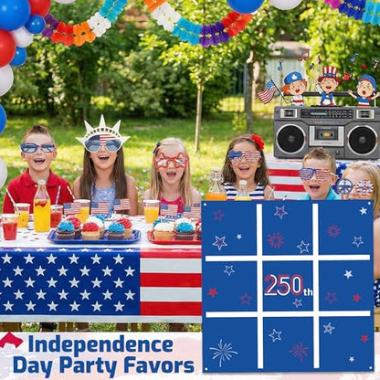 Independence Day Bean Bag Toss Game,250th Anniversary 4th of July Tic Tac Toe Game for Indoor Outdoor Yard Background Lawn Adults Family Night Activities 10 American Flag Stars Bean Bags - color: Independence Day