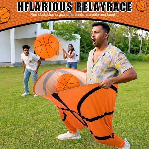 Jenaai Granny Pants Game Set Funny Outdoor Yard Games for Adults Giant Pants Toss Game with 12 Bouncy Balls 2 Pumps Backyard Lawn Party Games for Family Reunion BBQ Birthday - style: Basketball