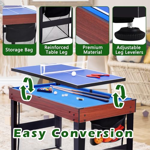 RAYKEEP 9-in-1 Multi Game Table, Combo Game Table Set w/Basketball, Billiards, Hockey, Ping Pong, Foosball and Bean Bag, Game Room for Teens, Adults Home, Family,