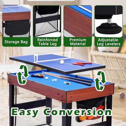 RAYKEEP 9-in-1 Multi Game Table, Combo Game Table Set w/Basketball, Billiards, Hockey, Ping Pong, Foosball and Bean Bag, Game Room for Teens, Adults Home, Family,