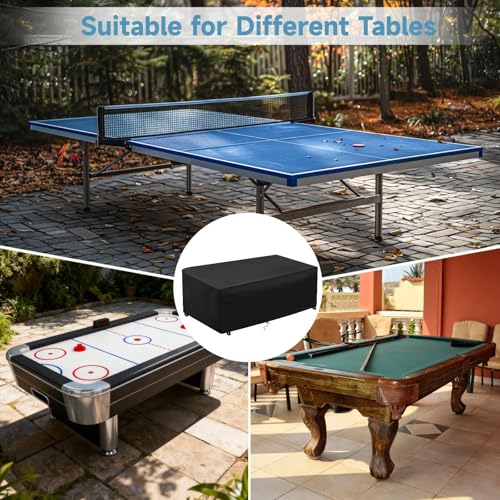 8 ft Pool Table Cover, Outdoor Waterproof Billiard Table Protector, Dust-proof Cover with Elastic Cord & Sticking Fastener Strap for Pool Tables, 98.4" Lx59.1" Wx35.4" H