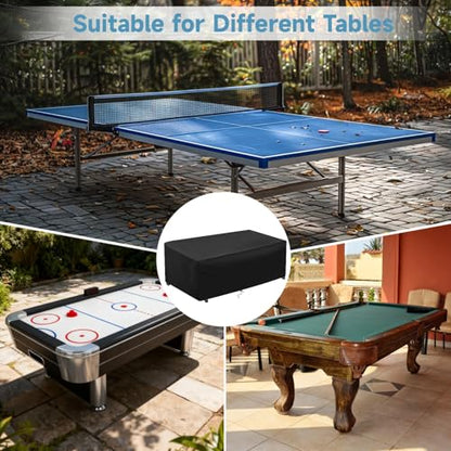 8 ft Pool Table Cover, Outdoor Waterproof Billiard Table Protector, Dust-proof Cover with Elastic Cord & Sticking Fastener Strap for Pool Tables, 98.4" Lx59.1" Wx35.4" H