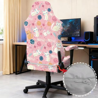 Cartoon Cat Print Gaming Chair Slip Cover Set Universal Fit Computer & Gaming Chair Slipcover with 2 Armrest Covers for Computer Office Seat, Pink - color: Pink - Cartoon Cat