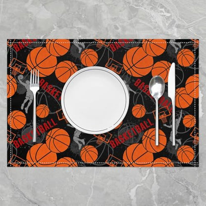 Basketball Table Placemats Set of 4,Basketball Court Place Mats 12x18 Inch for Kitchen Table,Ball Sports Games Themed Washable Mats Suitable for Restaurant - color: Black Grey Yellow