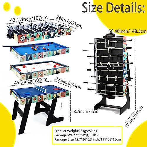 4-in-1 Multi Game Table 48inch Folding Combo Game Table, Football Table,Billiards Table, Pool/Snooker Table, Hockey Table, Table Tennis Table for Adults Family Birthday - color: Multi black blue