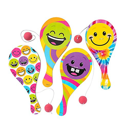Fun Express Colorful Smile Face Paddleball Games - 12 Pieces