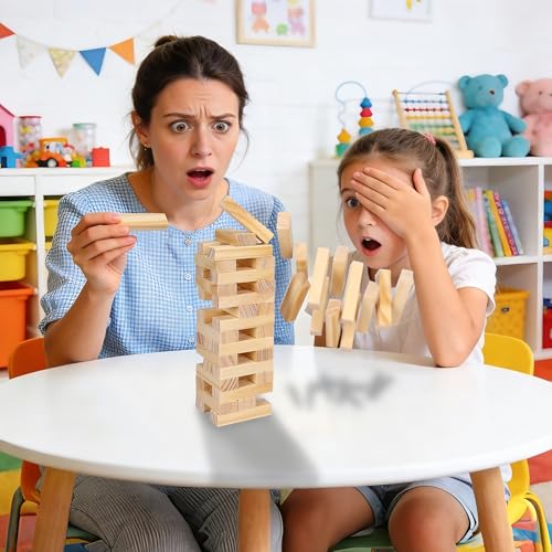 Offelec Wooden Blocks Stacking Games - 54 pcs Tumbling Tower Blocks Game for Kids & Adults, Family Board Games, Montessori Toys with Natural Wood Blocks, Portable Stacking Toys Party Games - style: Color Box