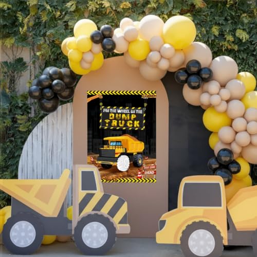 Faccito Construction Party Game Construction Birthday Party Supplies Pin The Wheel on The Dump Truck Game Construct Theme Poster with 24 Pcs Stickers for Decoration Supplies - style: Construction