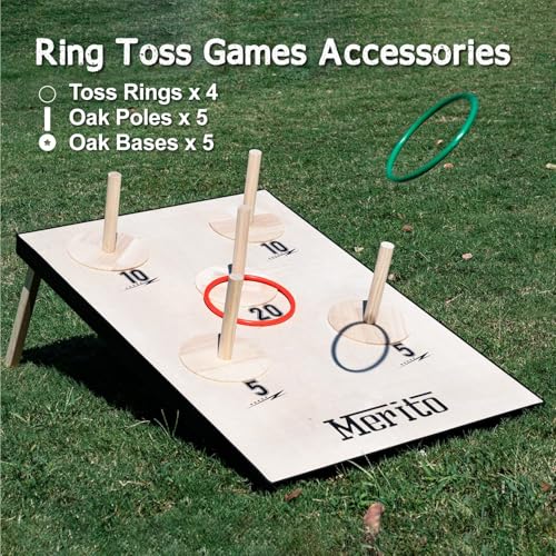 Merito 2-in-1 Outdoor Games, Cornhole Board Set & Ring Toss Game, Perfect Reinvented Bean Bag Toss Games for Backyard, Beach, Camping and Party
