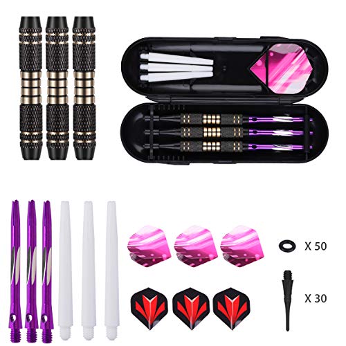 Soft tip Darts Set 18/20 Grams - Professional Darts Plastic Tip with Brass Barrel + Aluminum Shafts + 50 Rubber o-Ring + 6 Flights +50 Soft Tips for Electronic Dartboard - color: 18g-PURPLE