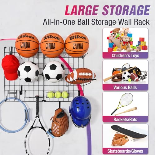 GADFISH Wall Mounted Garage Sports Equipment Organizer, DIY Assembly Ball Storage Rack for Sports Gear and Toys, Garage Ball Holder for Wall Garage Organization Accessorie