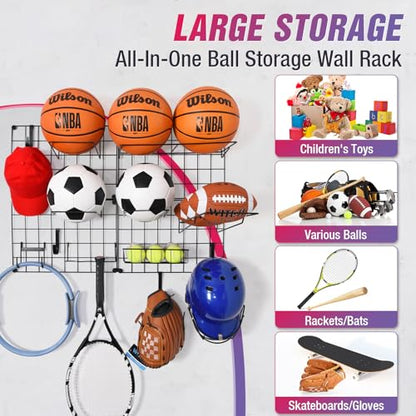 GADFISH Wall Mounted Garage Sports Equipment Organizer, DIY Assembly Ball Storage Rack for Sports Gear and Toys, Garage Ball Holder for Wall Garage Organization Accessorie