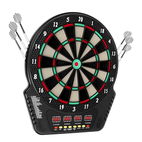 Electronic Dart Board with 27 Games & 243 Modes - 16 Player Smart Scoring Dartboard with LED Display, Voice Prompts & Soft-Tip Darts, Soft Tip Dartboard Set for Family Party Game Night
