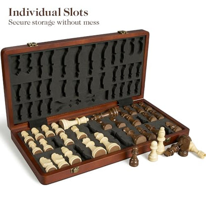 17" Magnetic Wooden Chess Set for Adults Kids, Chess Board Games with Magnetic Pieces & Extra Queens, Folding Portable Travel Large Unique Chess Sets for Tournament Professional Beginner - size: 17 Inches