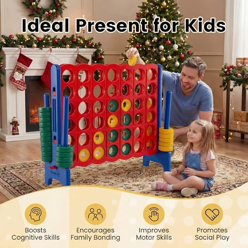 HONEY JOY Giant 4-in-a-Row, Jumbo 4-to-Score Giant Game Set with 42 Rings & Quick-Release Slider for Kids and Adults, Indoor/Outdoor Large Connect Game for Living Room, Backyard, Lawn