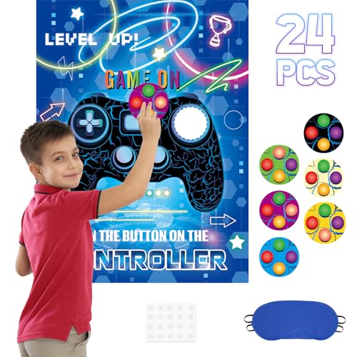 WERNNSAI Pin The Button on The Game Controller - Video Game Birthday Decorations for Boy Kids Gaming Party Decorations Poster with 24 Stickers Gaming Night Birthday Wall Home Room Decorations - style: Video Game C