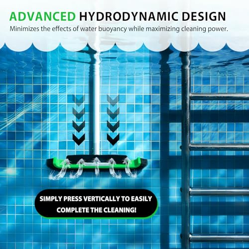 Wide Pool Brush Head, Heavy Duty Pool Scrub Brush with 12-Rows Soft Bristles, Inground/Above Ground Pool with Curved Ends, Clean Pool Wall, Floor, Step, Corner Faster, Safe for Vinyl Liner (17 INCH) - size: 17 INCH