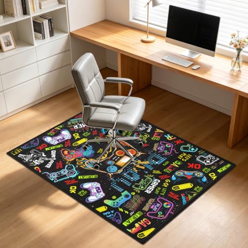 Game Office Chair Mat for Hardwood Floor, 35 X 47in Office Rug for Gmaer | Under Desk Carpet Protector for Rolling Computer Chair, Hard Floors Mat for Desk Chair Gift for Gamer Men Women Worker - color: Game-black, size: Material 1