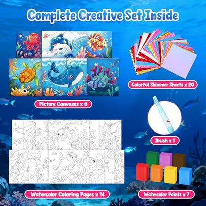 JoyCat Paint with Water Coloring Books, Art & Craft Activity, No Mess Art for Kids Ages 4-8, Craft Kits & Supplies, DIY Creative Activity, Gifts for Girls & Boys (Sea Animals) - style: Sea Animals