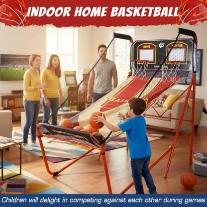 Basketball Arcade Game with Steel Frame Indoor Indoor Arcade Basketball Hoop with 5 Size 7 Inch Balls for 2 Players Home Play Kids Adults