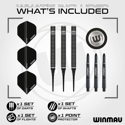 Winmau Blackout Softip Tungsten Darts Set with Flights and Shafts (Stems) - size: 18G - Soft Tip, style: Soft Tips