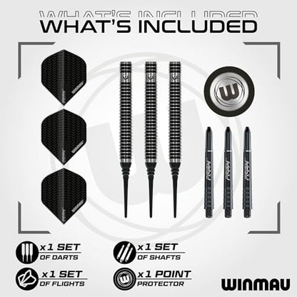 Winmau Blackout Softip Tungsten Darts Set with Flights and Shafts (Stems) - size: 18G - Soft Tip, style: Soft Tips