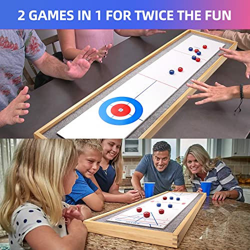GSE Games & Sports Expert 2-in-1 Solid Wood Shuffleboard and Curling Tabletop Game Board Set with 8 Rollers for Family and Friends