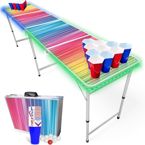 8-Foot Regulation Length Folding Table w/Optional Cup Holes, LED Lights, Custom Graphic (Choose Your Model) - color: Color Spectrum, style: w/ LED Lights
