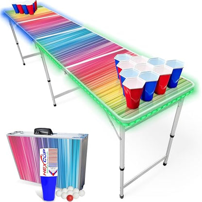 8-Foot Regulation Length Folding Table w/Optional Cup Holes, LED Lights, Custom Graphic (Choose Your Model) - color: Color Spectrum, style: w/ LED Lights