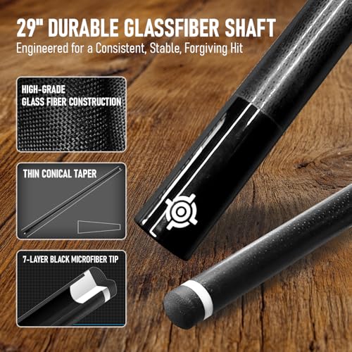 Series, Glass Fiber Pool Cue Stick, Uni-QR, 3/8-10, 5/16-18 Joint, Synthetic Leather Grip, 29" Glassfiber Shaft, 7-Layer Microfiber Tip - color: CHL2