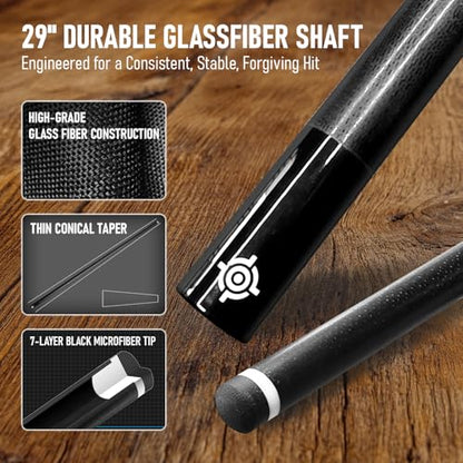 Series, Glass Fiber Pool Cue Stick, Uni-QR, 3/8-10, 5/16-18 Joint, Synthetic Leather Grip, 29" Glassfiber Shaft, 7-Layer Microfiber Tip - color: CHL2