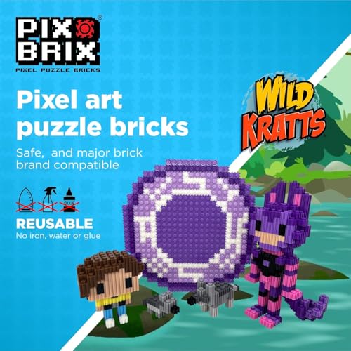 Pix Brix - Wild Kratts Toys Pixel Art Kit - Grey Wolf, 1278 Pieces - Patented Slide + Stack Pixel Puzzle Building Bricks, Build & Collect Wild Kratts Animals - Stem Toys, Ages 6 Plus - style: Grey Wolf