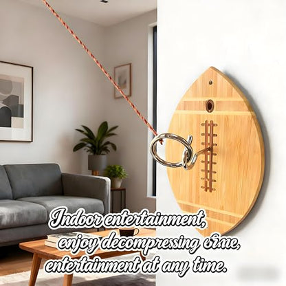 Ring and Hook Toss Game - 13-Inch Bamboo Rugby Ball Design, Rope & Hook Included, Indoor & Outdoor Use, Ideal for Men's Lounge Decoration/Party Entertainment/Family Gathering Toy